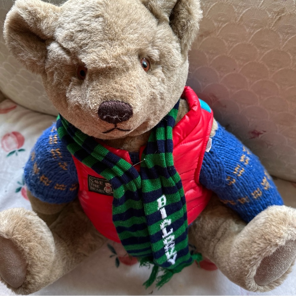 Cozy Brown Teddy Bear with Red Vest and Blue Sweater